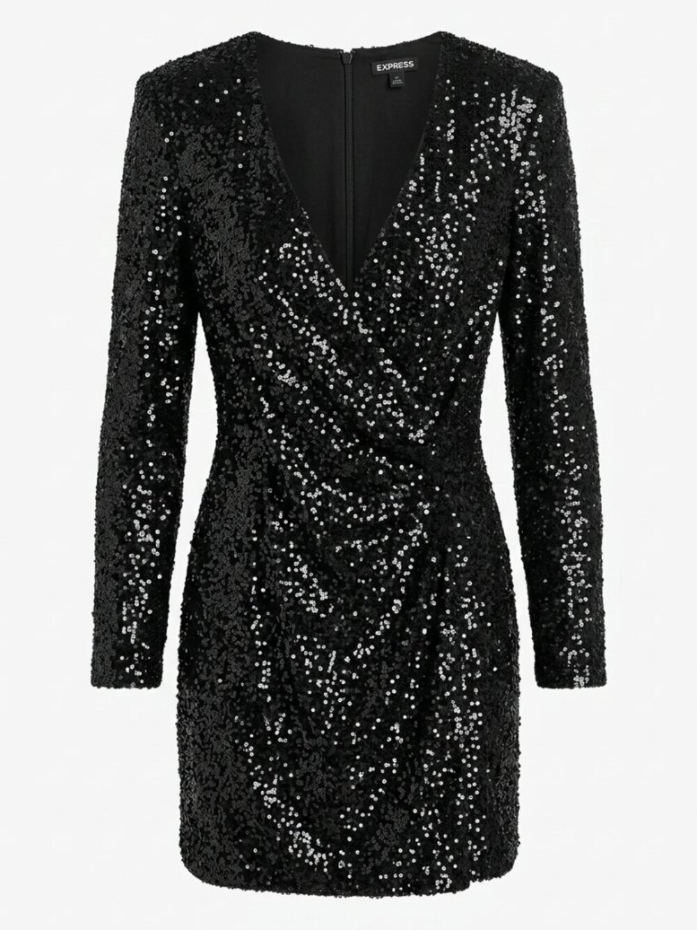 Express Black Sequin Long Sleeve Wrap Dress